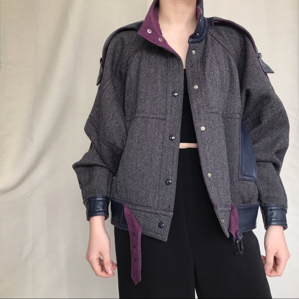 Vintage wool jacket with leather detail size S